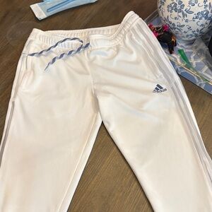 Adidas Women’s White Joggers with Blue Accents worn once.